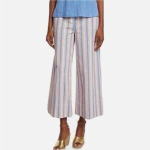 TORY BURCH Eva Wide Leg Striped Cotton Blend Cropped Pants size 10